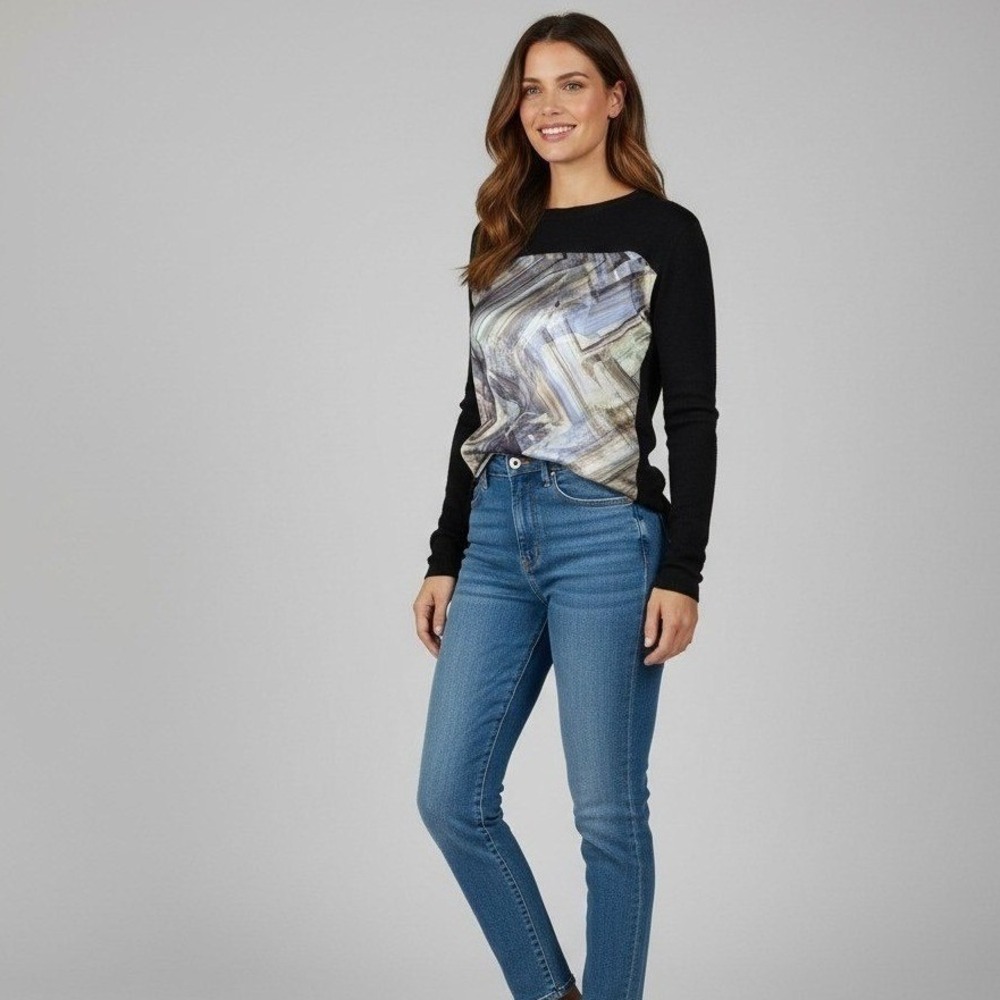 Ted Baker London Venia Abstract Print Wool Blend Sweater SZ 1 Art to wear SZ S